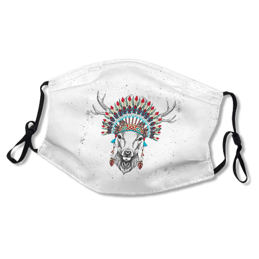 Hipster Animal Deer With Indian Feather Headdress Mask No.3EVUAO