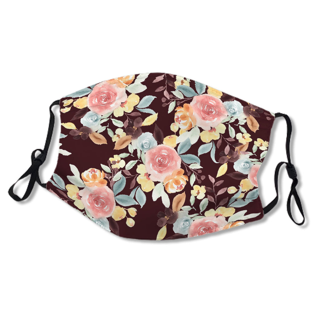 Fall Burgundy Yellow Floral Watercolor Pattern No. 3SYKP6