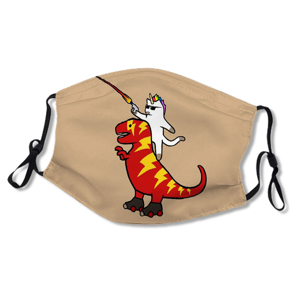 Unicorn Cat Riding Lightning T-Rex Mask No.48X5YI