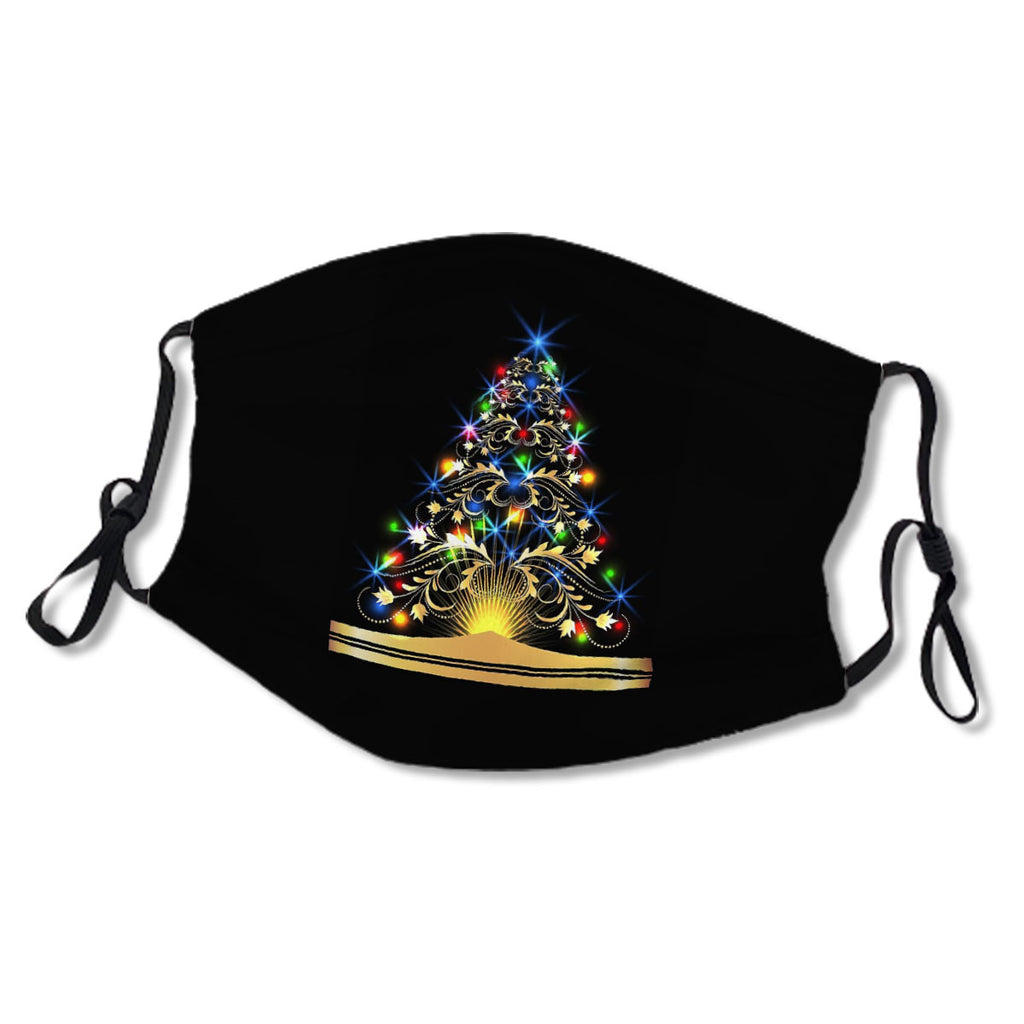 Fantasy Christmas Tree,Gold Scroll with bright Lights,Yule Tree, Black Background,TeamNMJ No.4O84LN