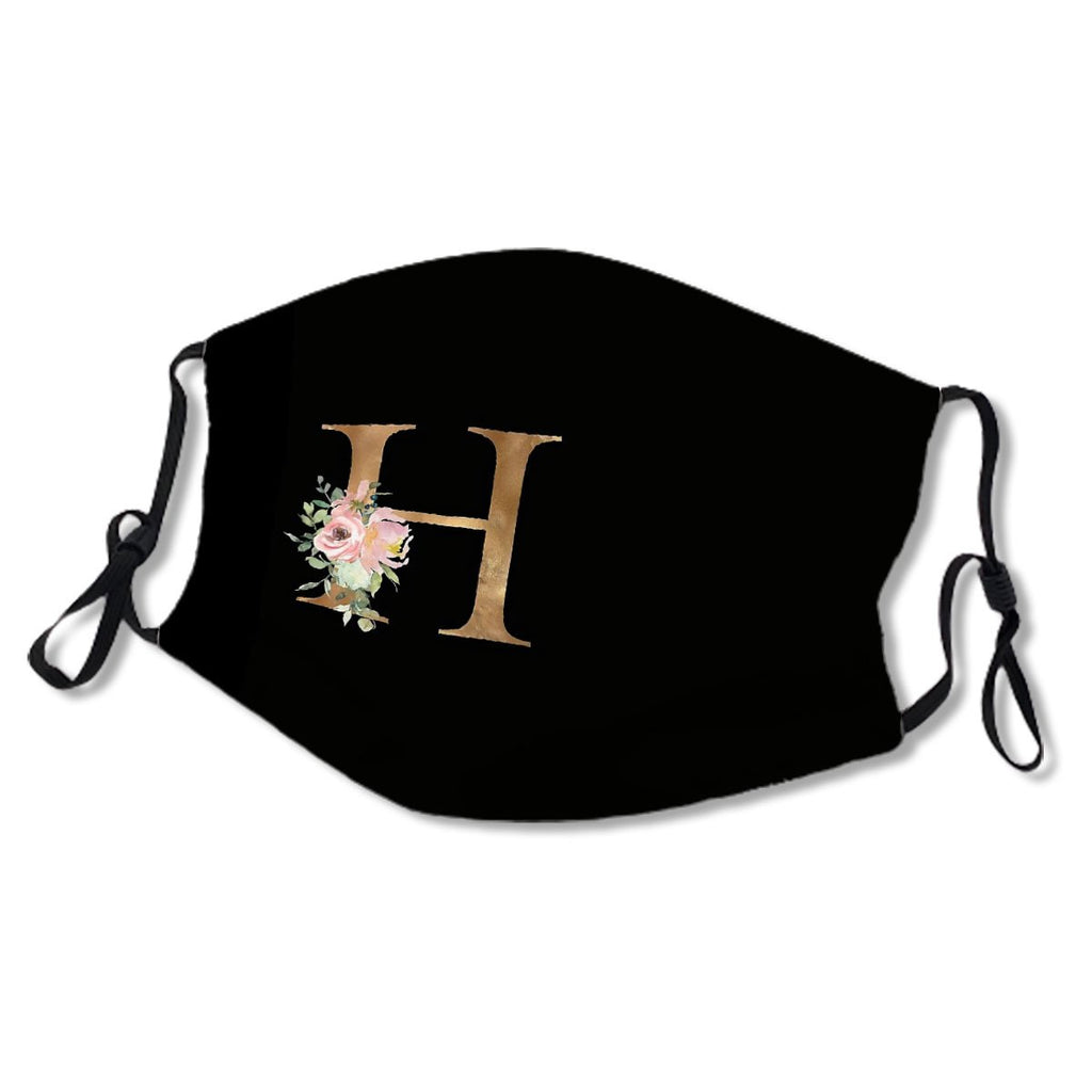 Letter H Gold Glitter Floral Monogram Initials For Women And Girls Mask No.5L5BT7