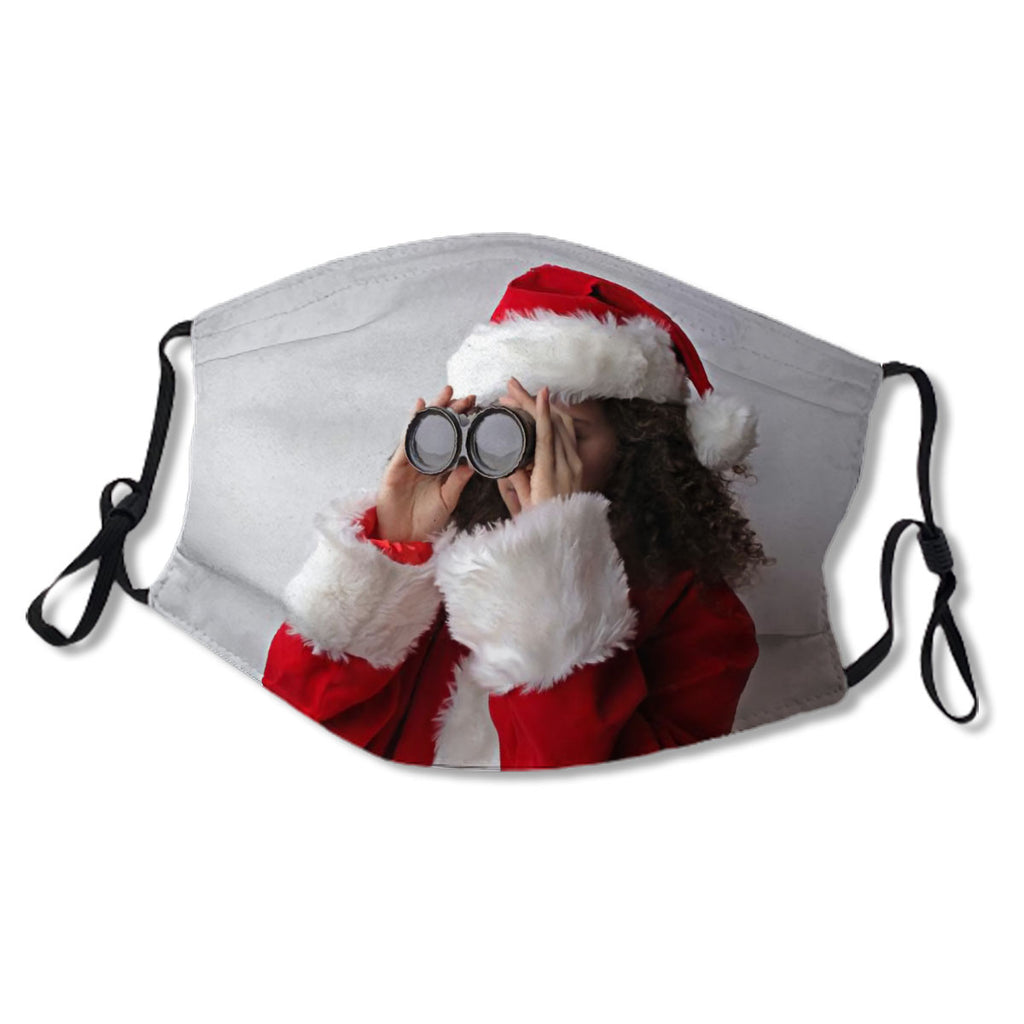 Curly Girl In Santa Claus Costume Holding Binoculars No.6PT8V4