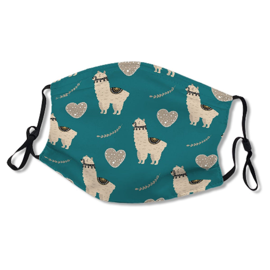 Llama Heart Love Pattern on Teal No.74FH9T