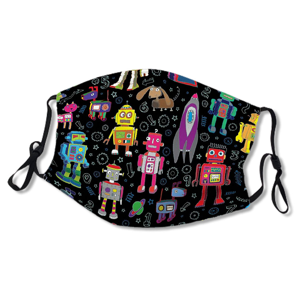 Robots in Space - black - fun pattern by Cecca Designs Mask No.77P33C