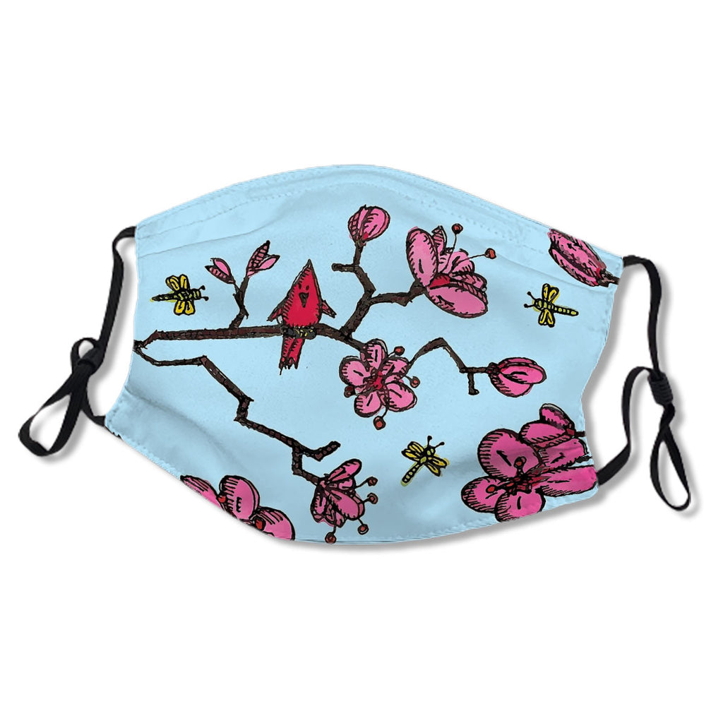 Red Bird In Cherry Blossoms - Blue Sky Mask No.7Iebql