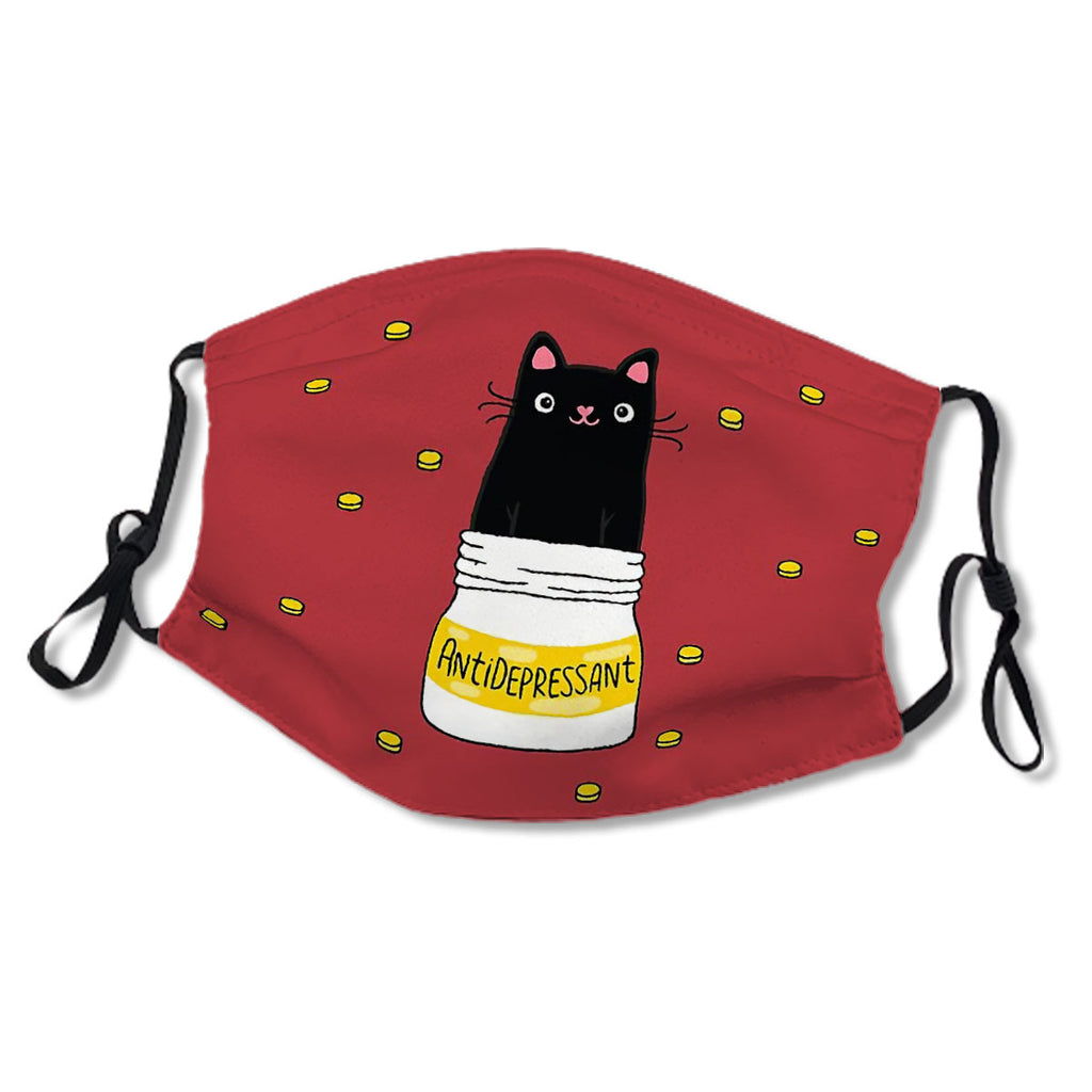 FUR ANTIDEPRESSANT . Cute black cat illustration. A gift for a pet lover. Mask No.8799MB