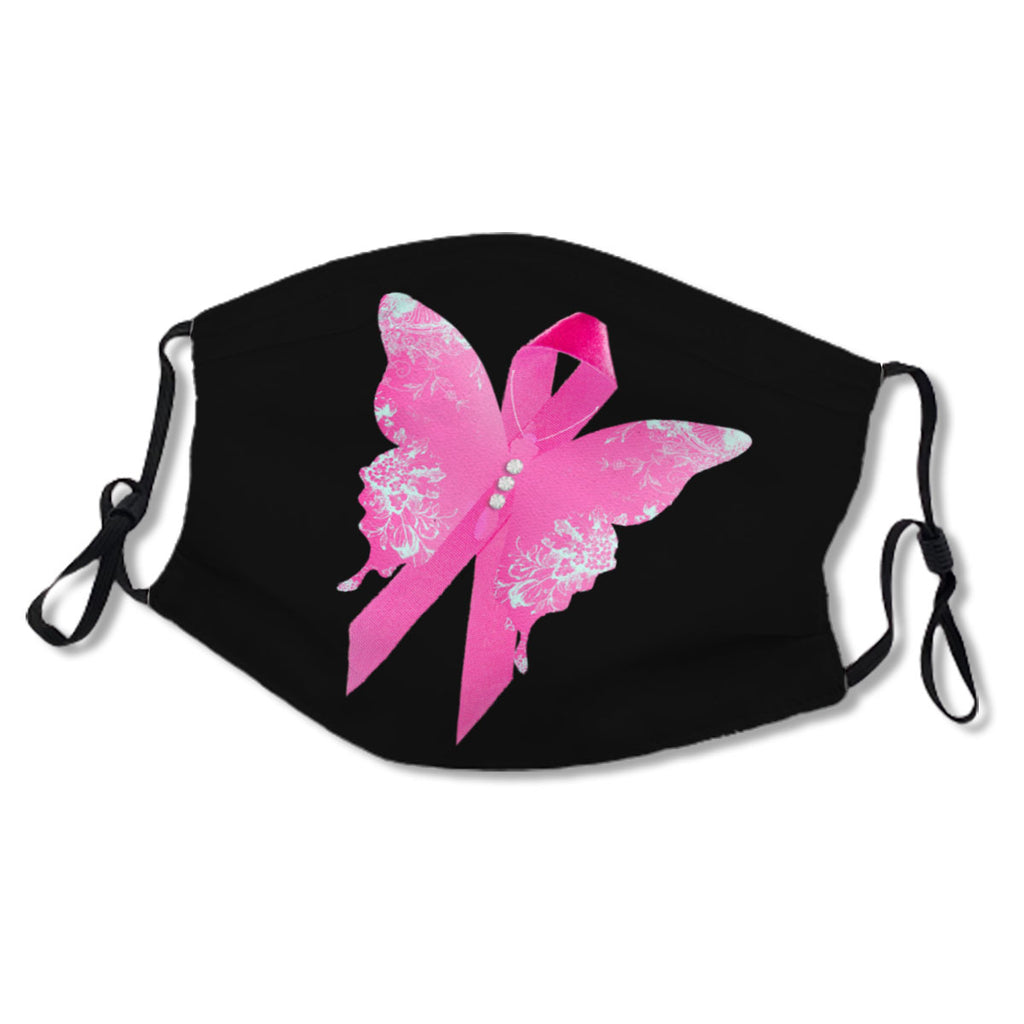 Pink Ribbon Butterfly Black Cotton NO. 9D8Z6J