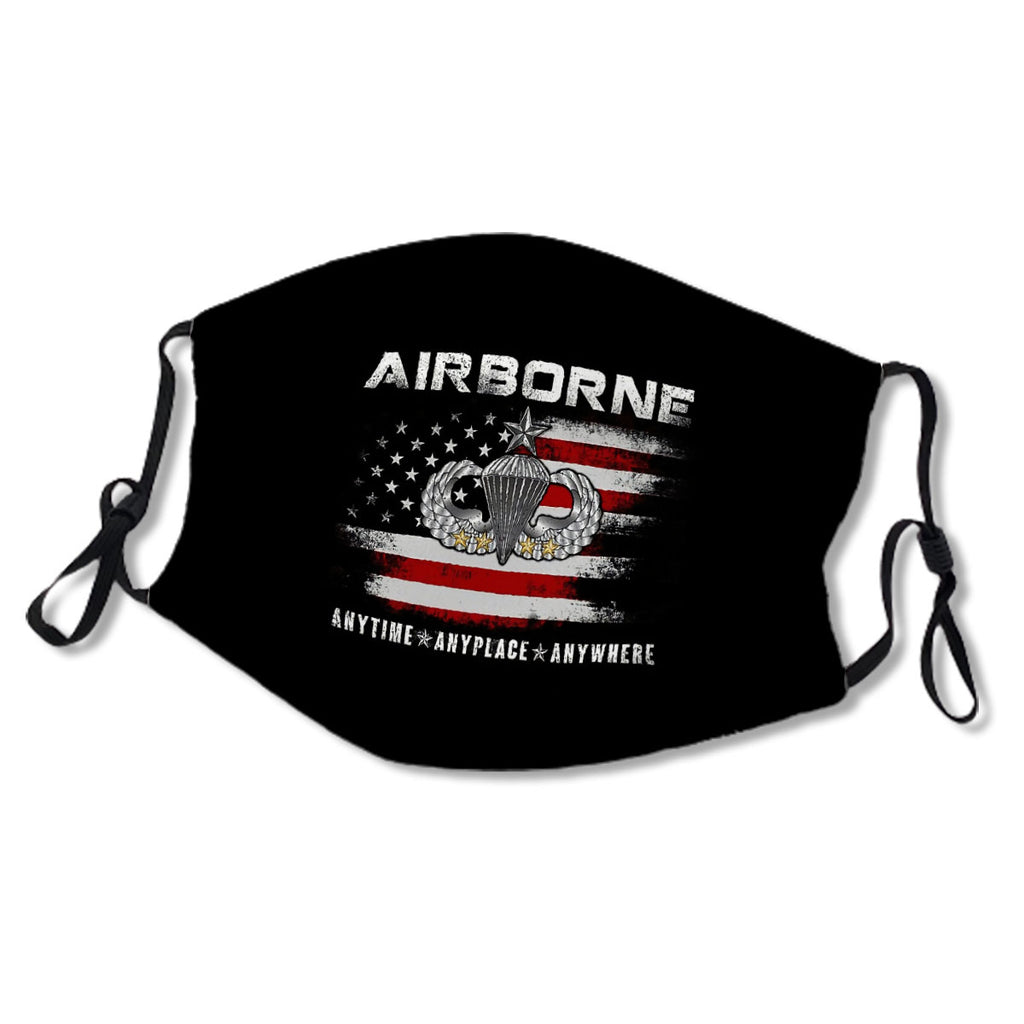 Airborne Paratrooper Black Jump Wings Airborne Tab with Flag T-Shirt No.A8J9AD