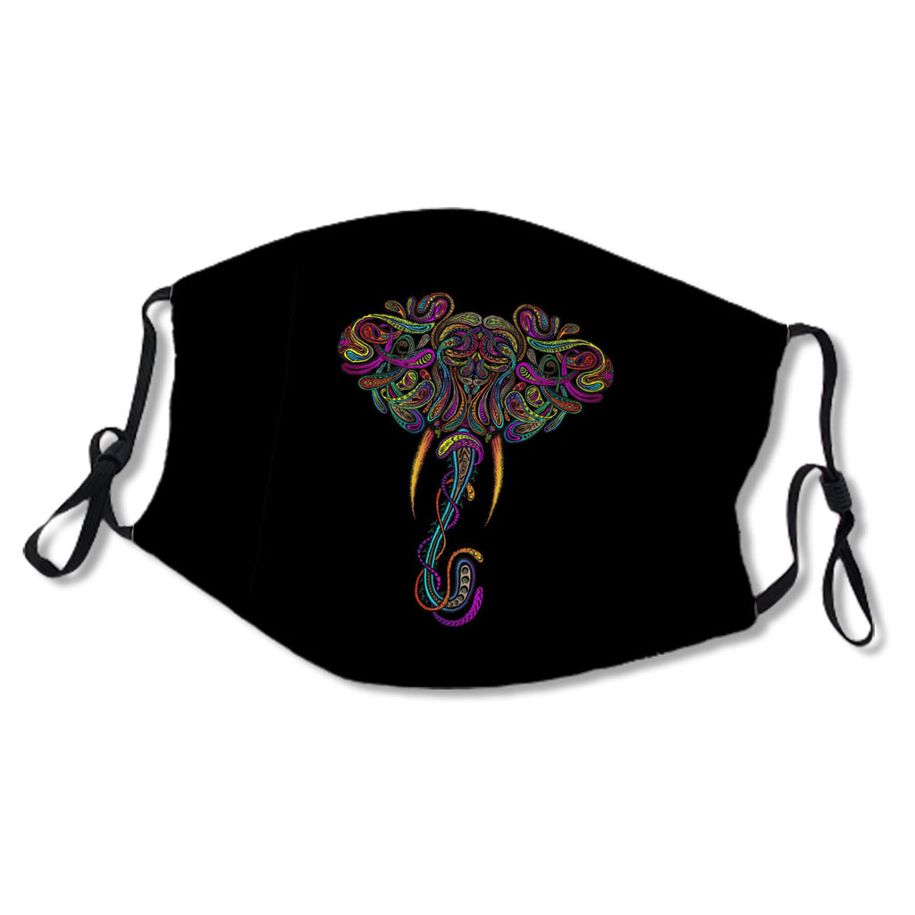 Colorful Elephant Patterns On A Black Background Mask No.AFPMHH