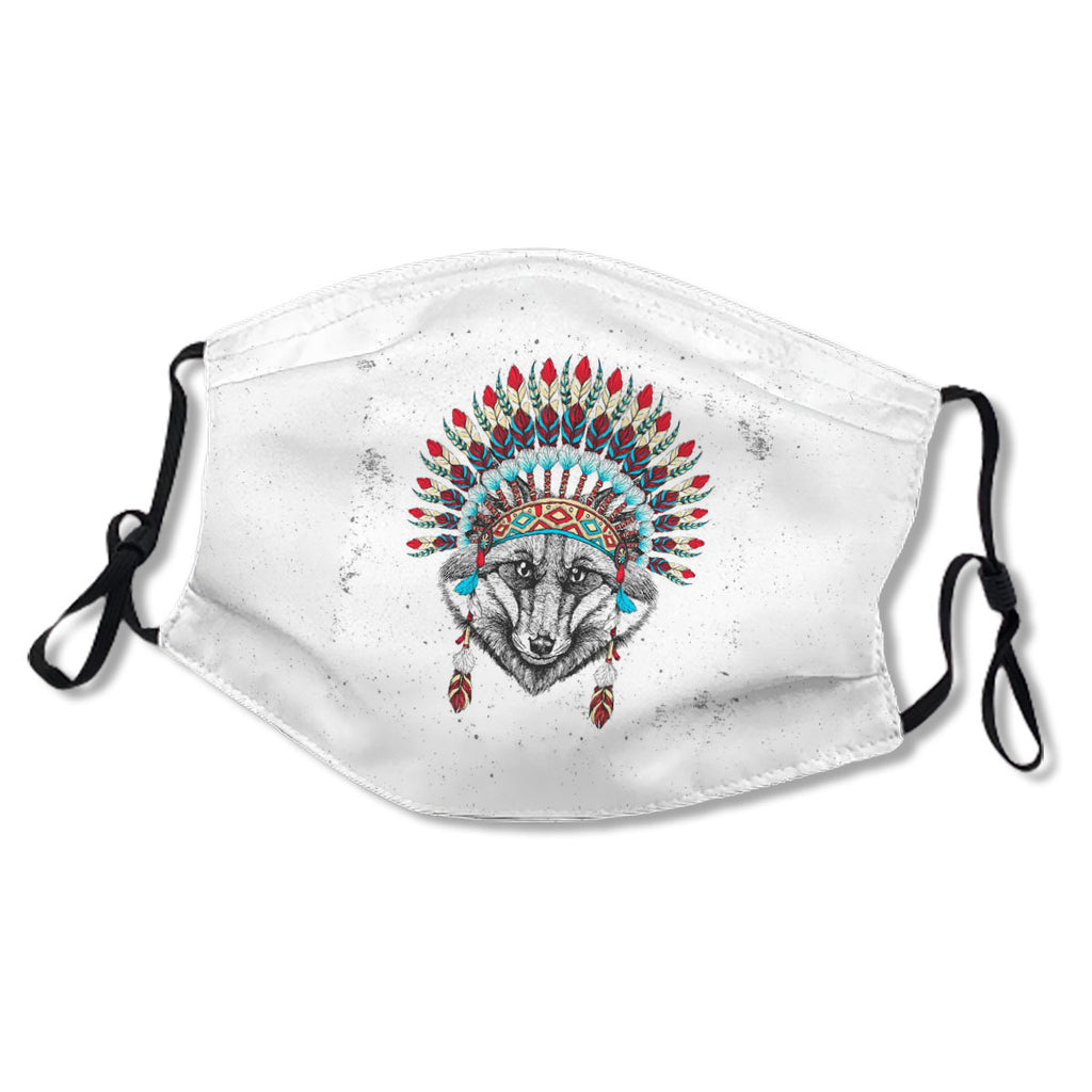 Hipster Animal Fox With Indian Feather Headdress Mask No.AYRS88