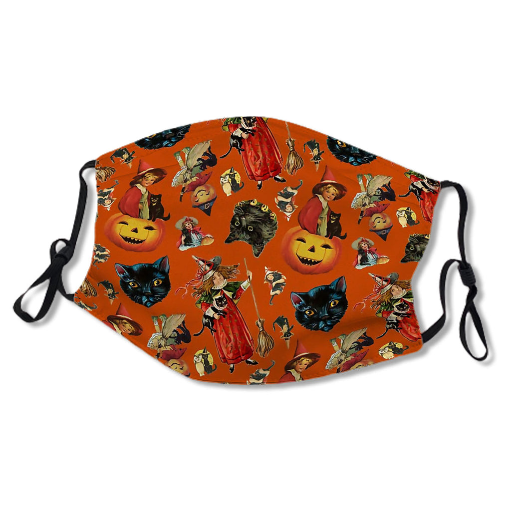 Vintage Black Cat Halloween Toss in Pumpkin Spice Mask No.BWU34N