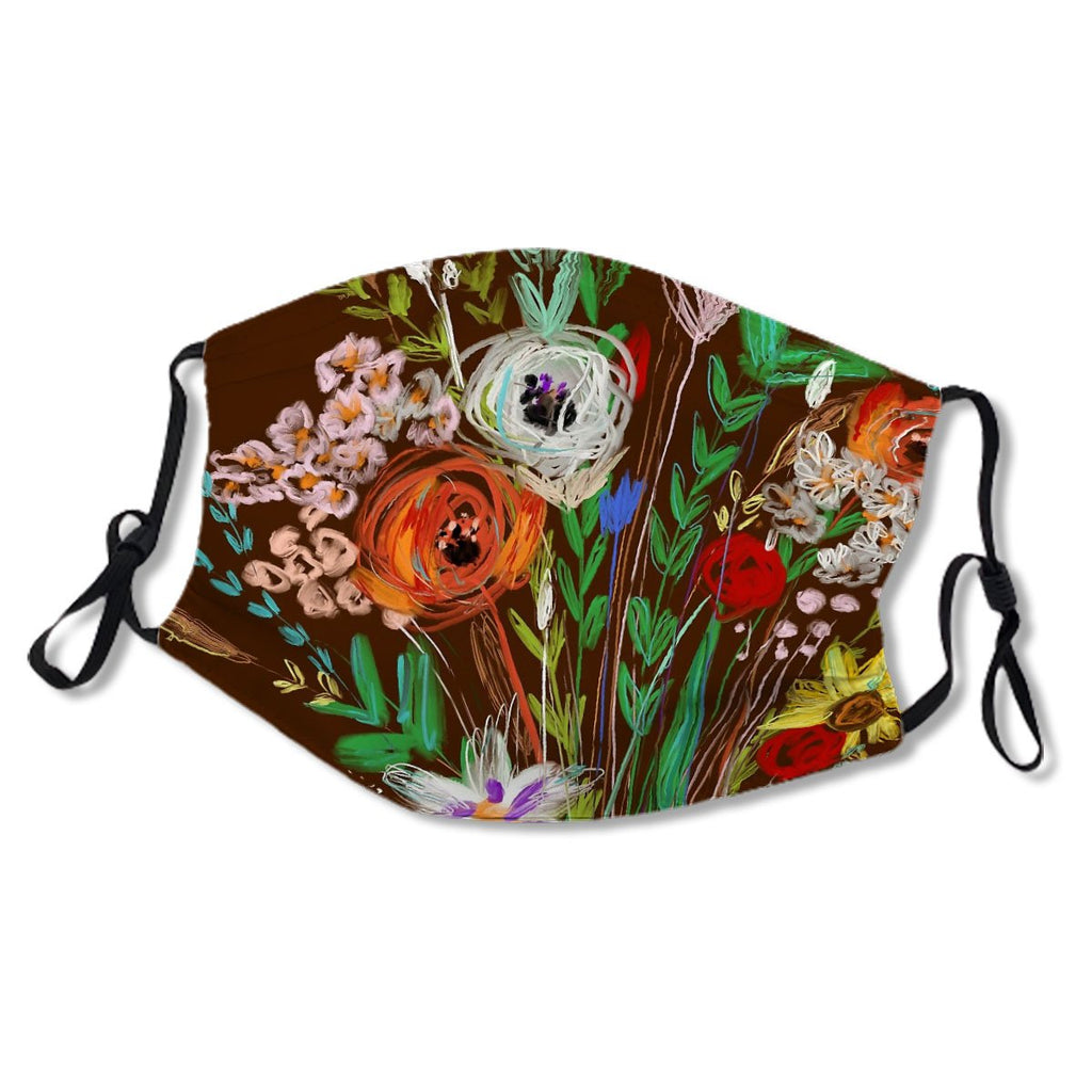 Burnt Umber Flower Bouquet Apron Mask No.BYQRGA