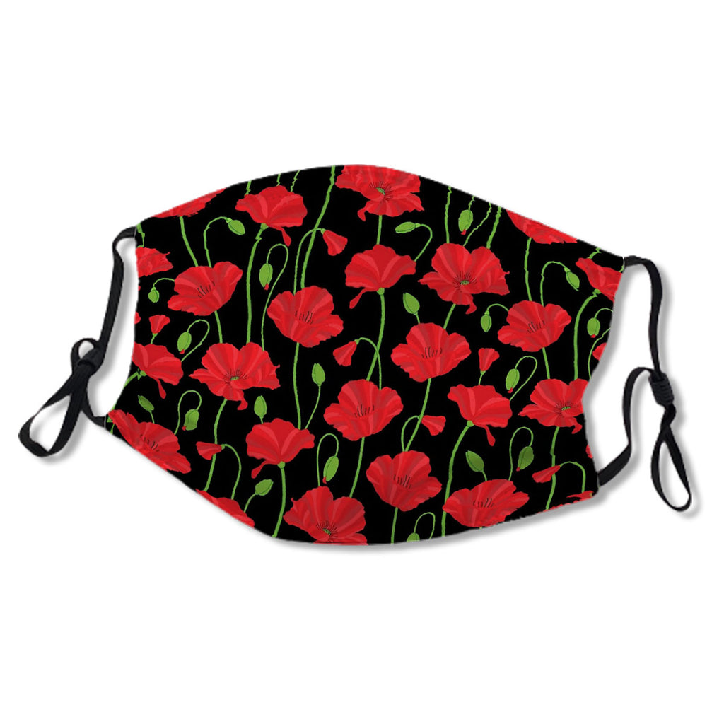 Red poppy flowers and buds pattern on black background. No.C5JSC6