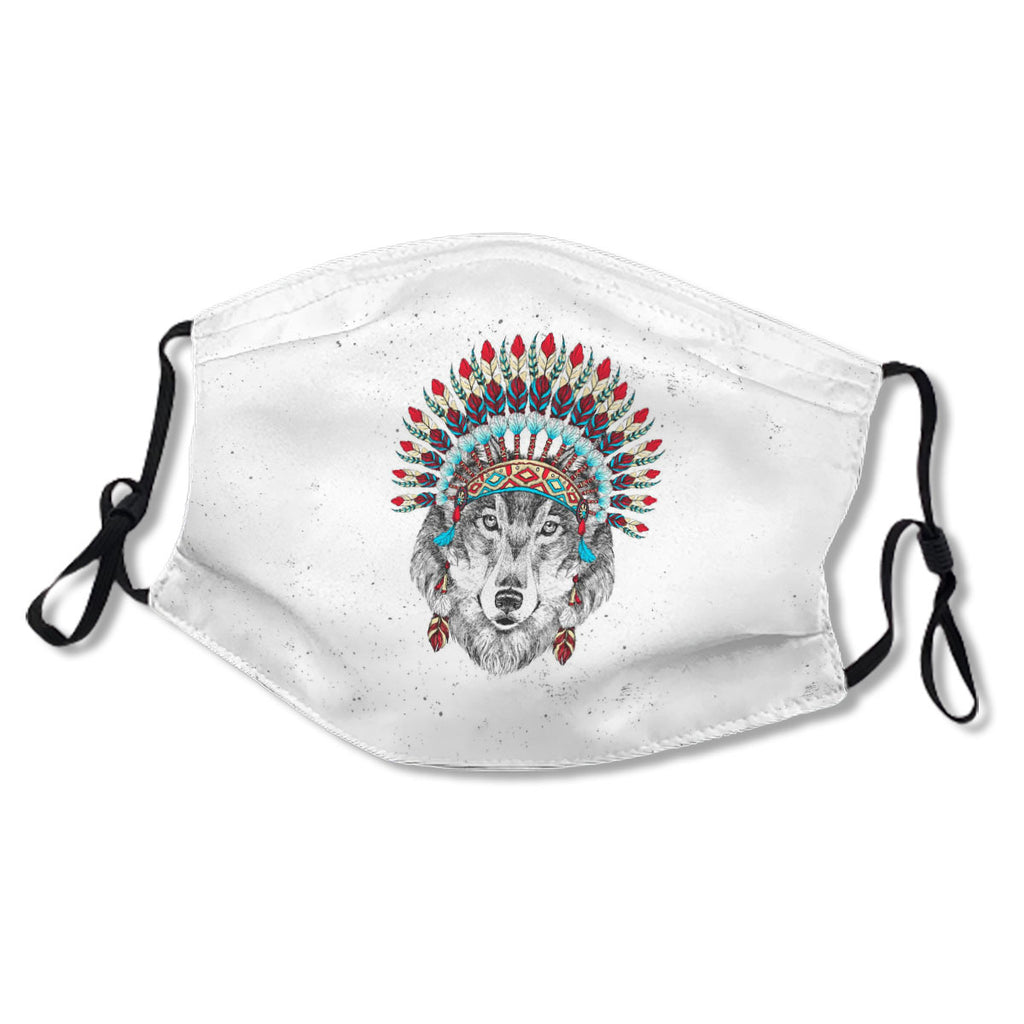 Hipster Animal Wolf With Indian Feather Headdress Mask No.CP2OXA