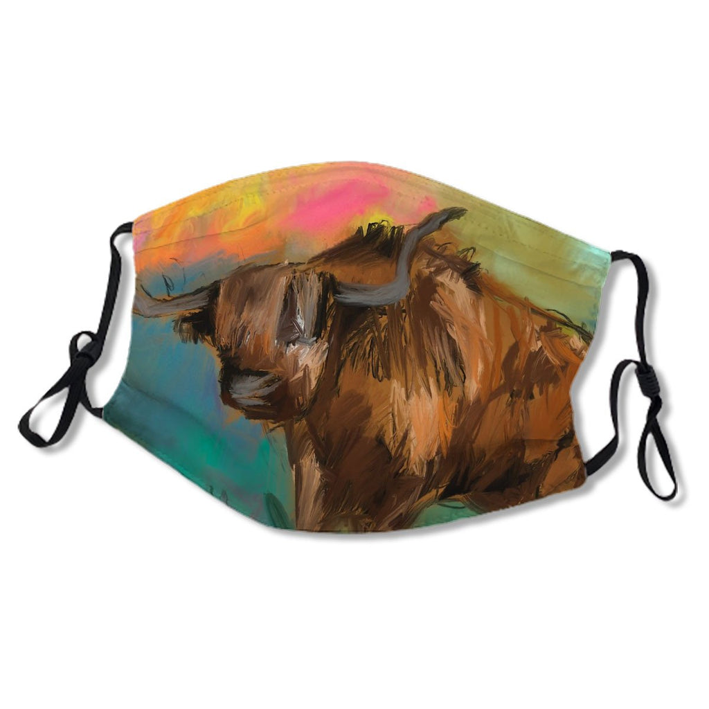 Gold Highland Cow In Landscape Mask No.CW5L7Q