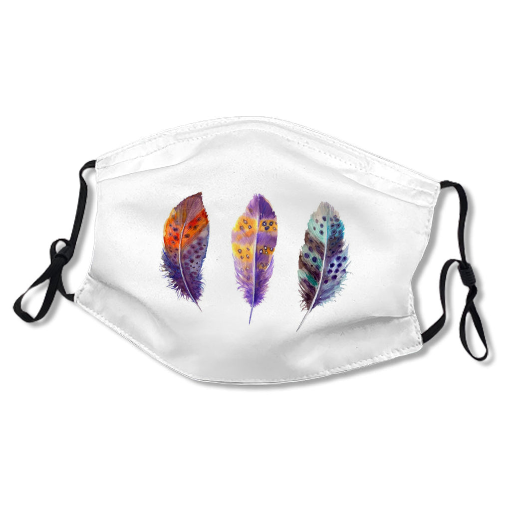 Hand Drawn Watercolour Bird Feathers Vibrant Boho Mask No.EWV33G