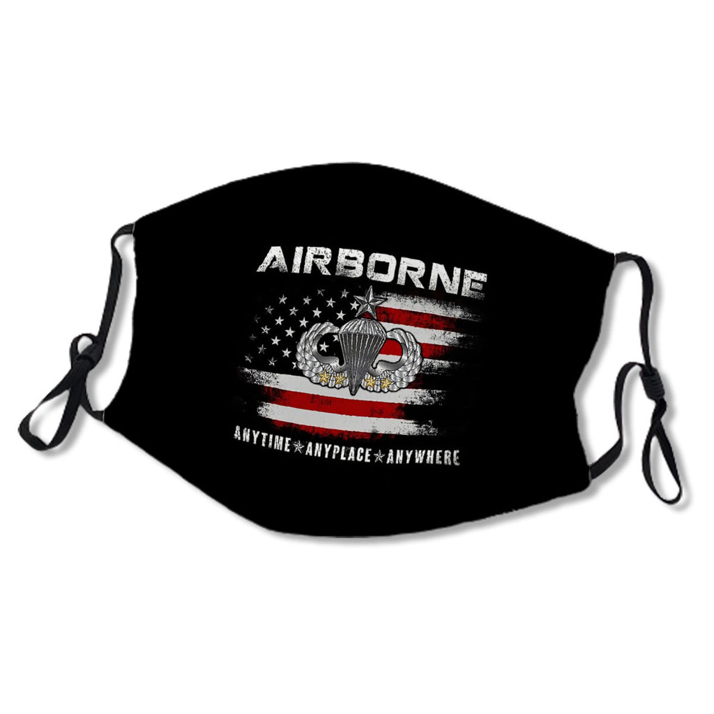 Airborne Paratrooper Black Jump Wings Airborne Tab with Flag No.G67I3H