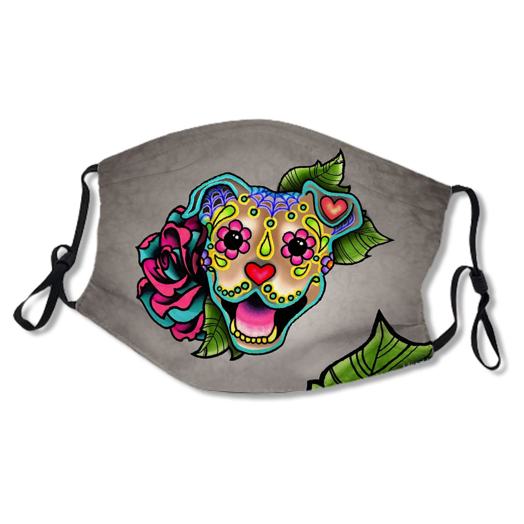 Smiling Pit Bull in Fawn - Day of the Dead Happy Pitbull - Sugar Skull Dog No.GXJ2XD