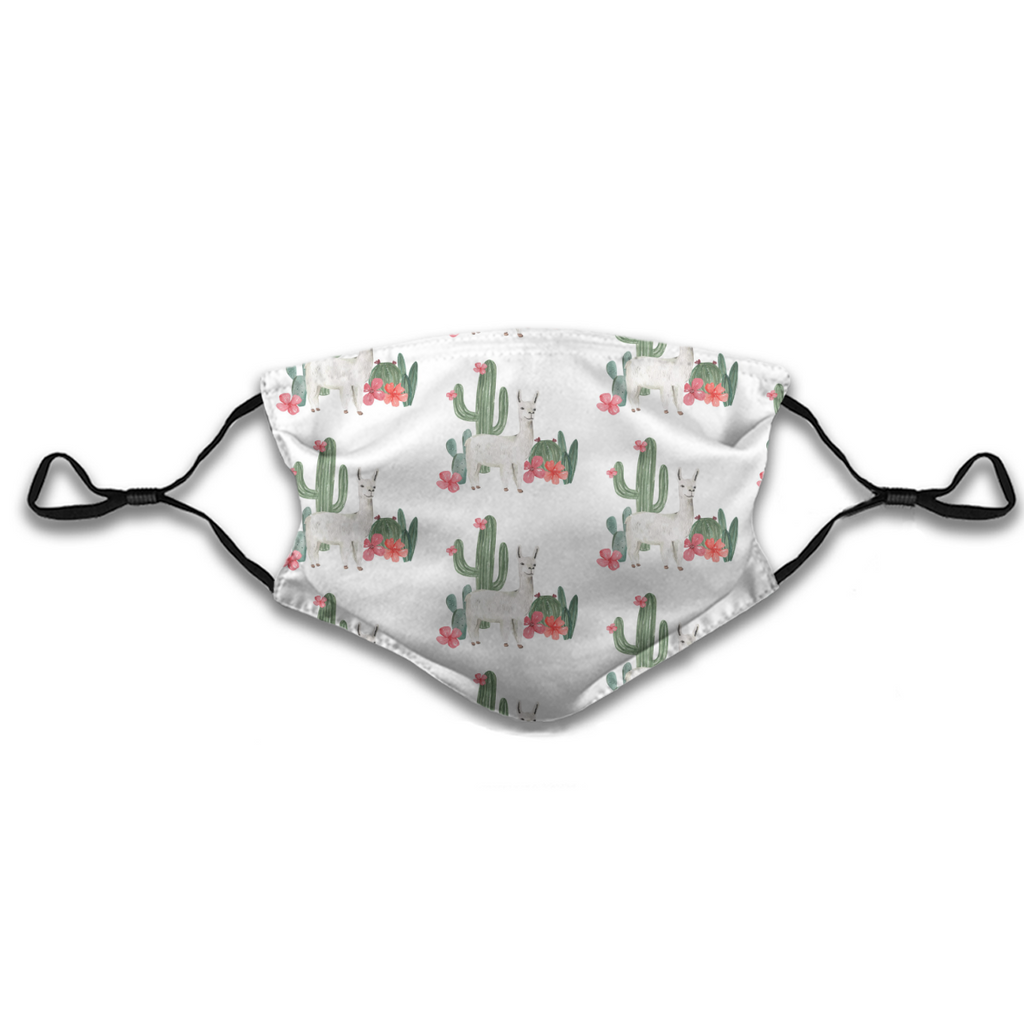 White AlpacaLlama Cactus Pink Flowers Pattern No.IC74FI