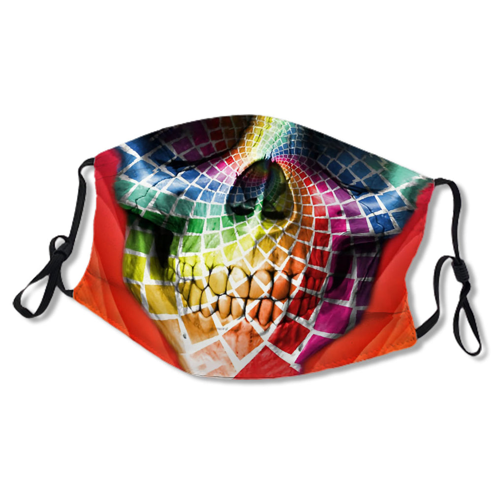 American Skull Rainbow Fire Checkered Face and Background No.IX5VJX