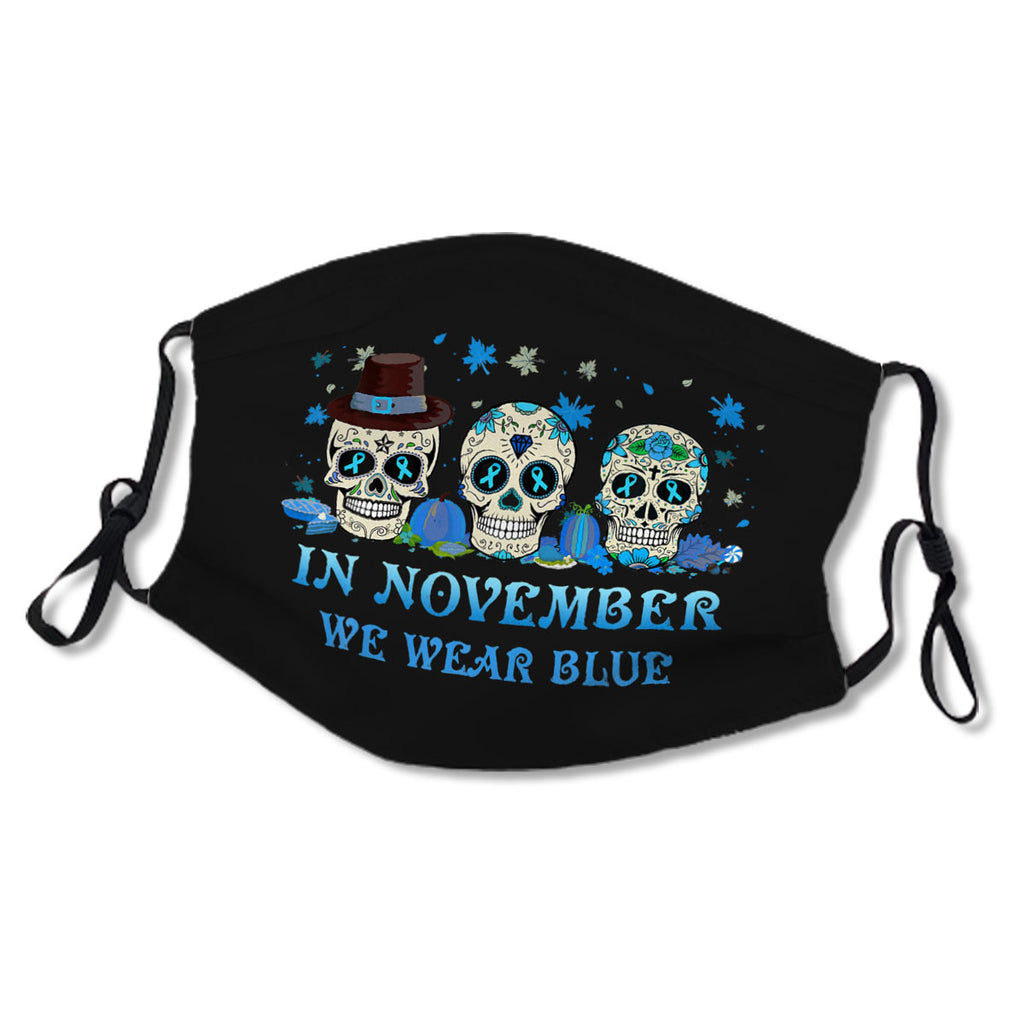 In November We Wear Blue Sugar Skull Diabetes Awar No.JDMUTW