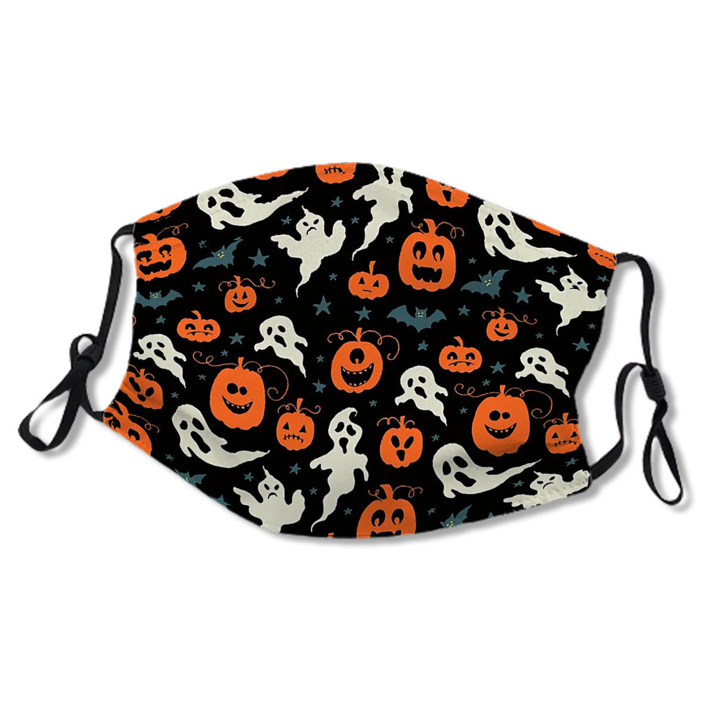 Spooky Cute Ghost Bats Pumpkins Pattern Mask No.L4GXJB