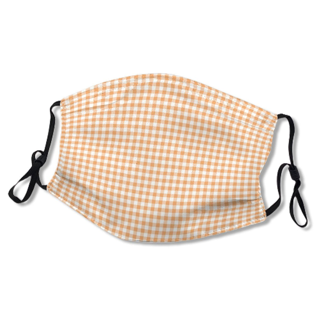 Peach Orange Gingham Check Plaid Mask No.LFEUF9