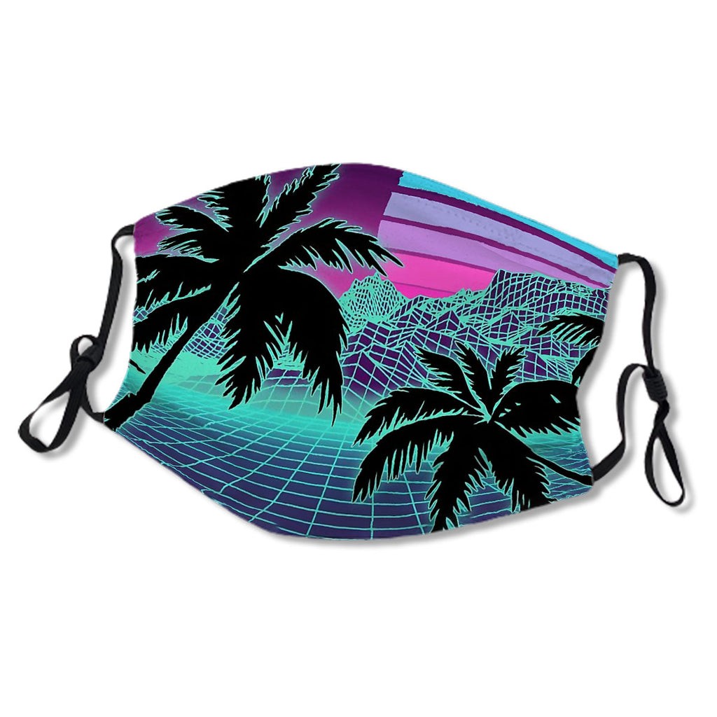 Retro 80s Vaporwave Sunset Sunrise With Outrun style grid print No.N7UV77