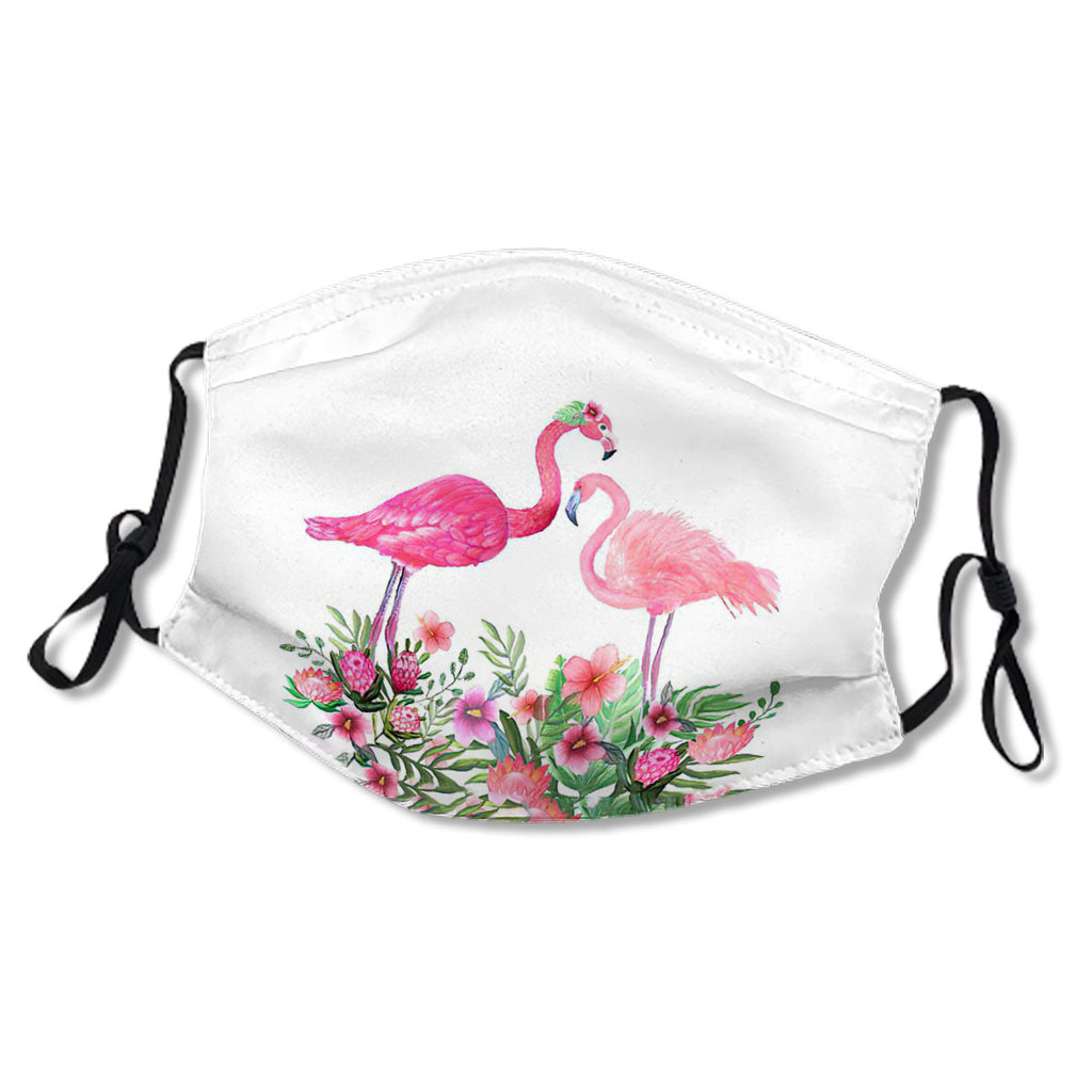 Flamingo watercolor pink Paradise with hibiscus flowers, protea flowers and palm leaves No.OGBFXW