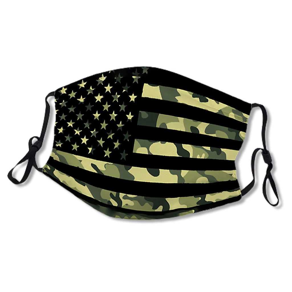 Camo American America USA Flag Face Cover Pattern Adult Jungle Woodland Military Police Job Patriotic Law Officer Hunting Enforcement July 4th 4 Stars Stripes Funny Gift No.OK3BMX