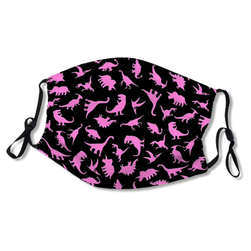 Fun Dinosaur Pattern (Pink On Black) Mask No.OPHXCI