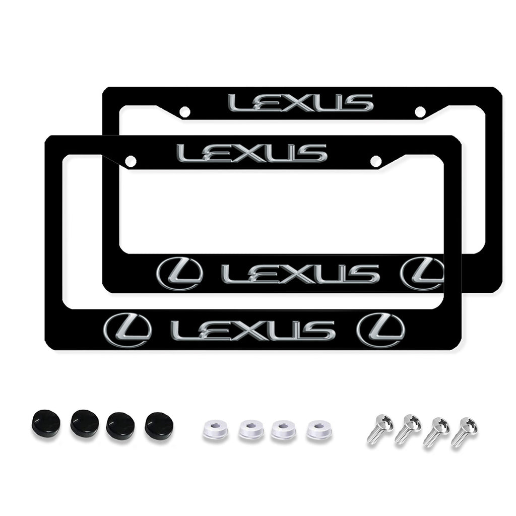 Aluminum License Plate Frame, 2Pcs 2 Holes Black License Plate Covers No.P2ASAL