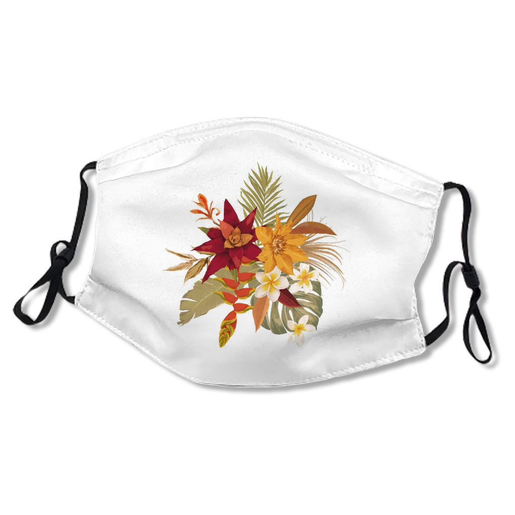 Boho Tropical Flowers Bouquet Tropic Leaves Mask No.QX2HLM