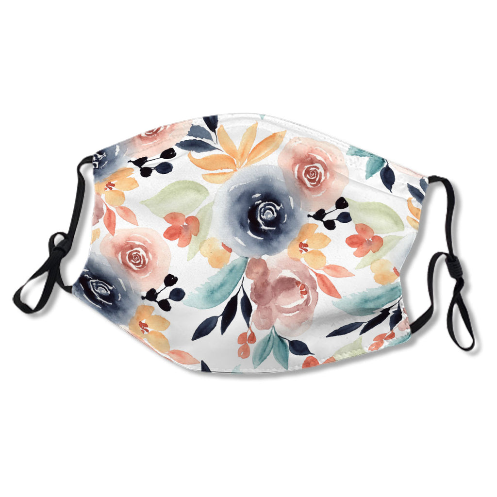 Fall Brown Bold Blue Floral Watercolor Pattern No. RB7TWG