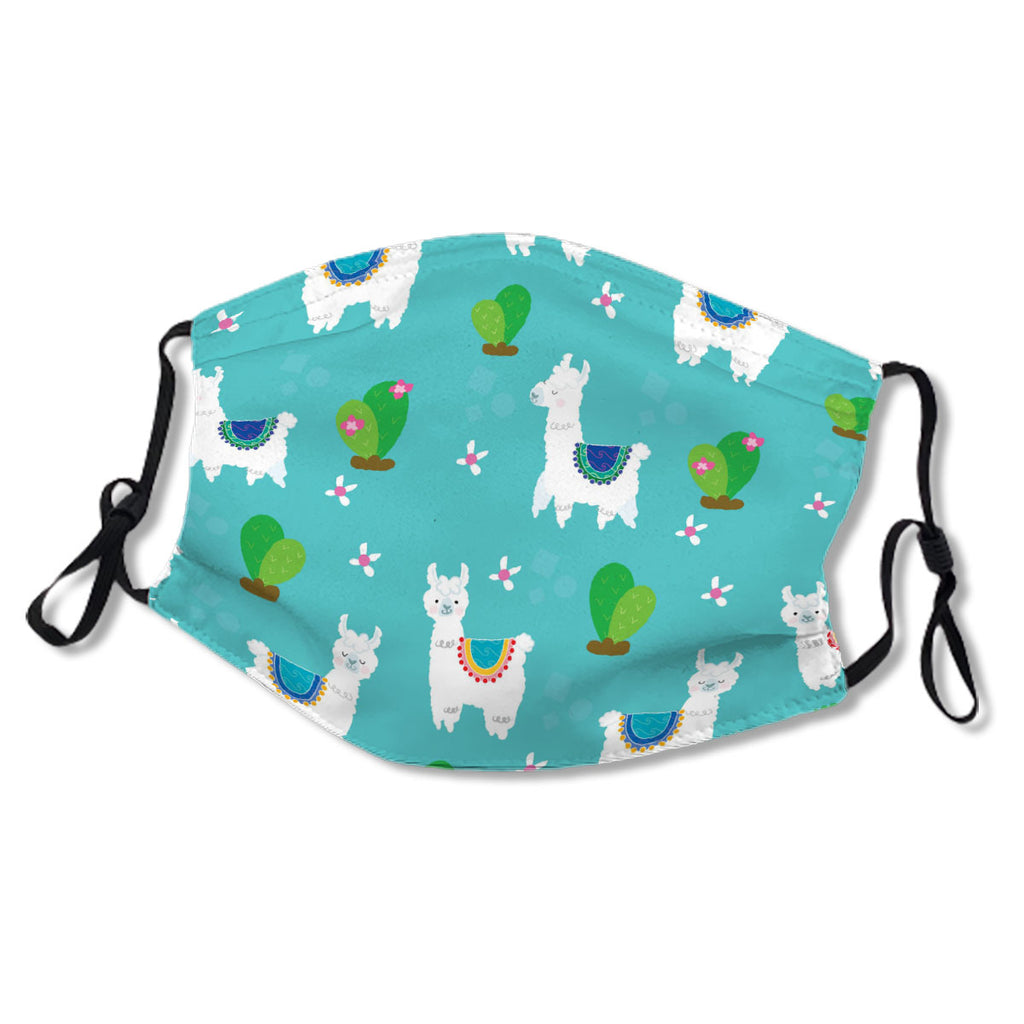 Llama and Cactus repeat pattern blue background No.RIMSAS