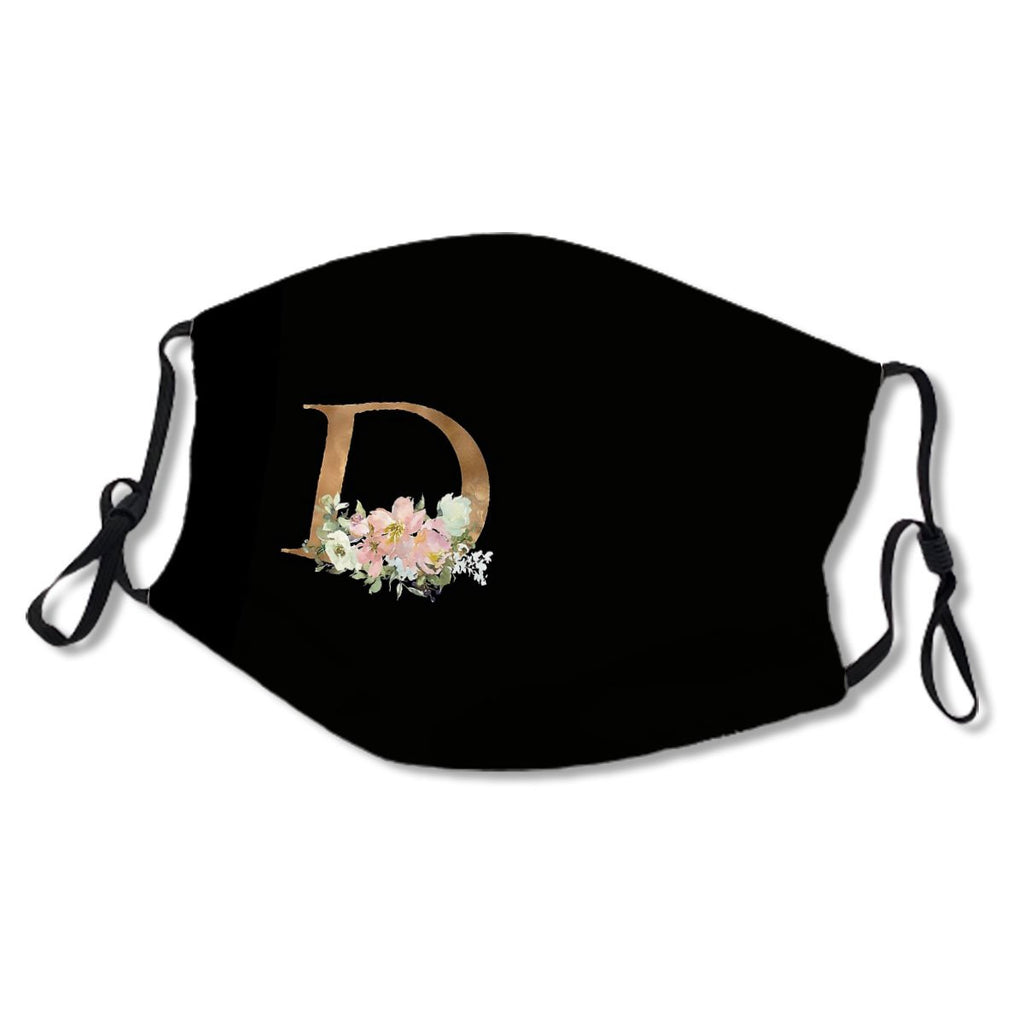 Letter D Gold Glitter Floral Monogram Initials For Women And Girls Mask No.RQ6PG2