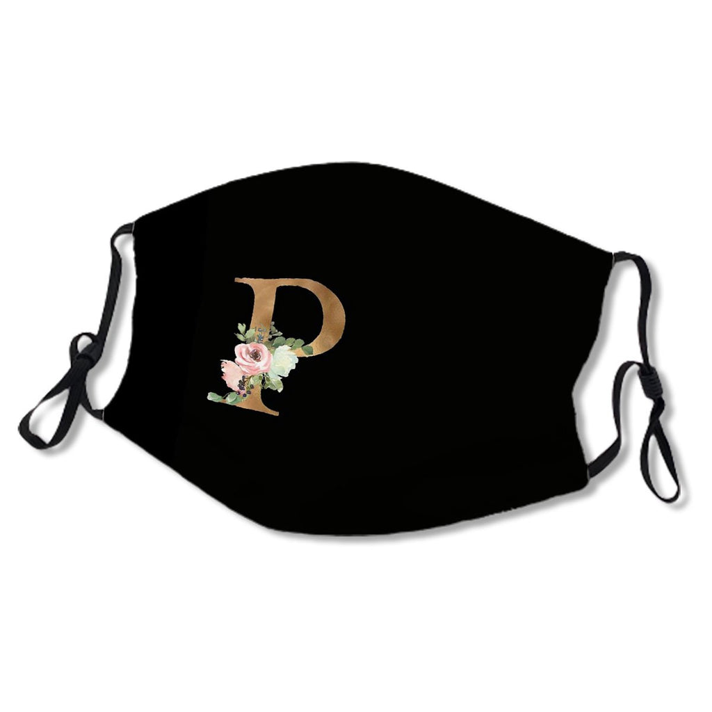 Letter P Gold Glitter Floral Monogram Initials For Women And Girls Mask No.SCIL8A