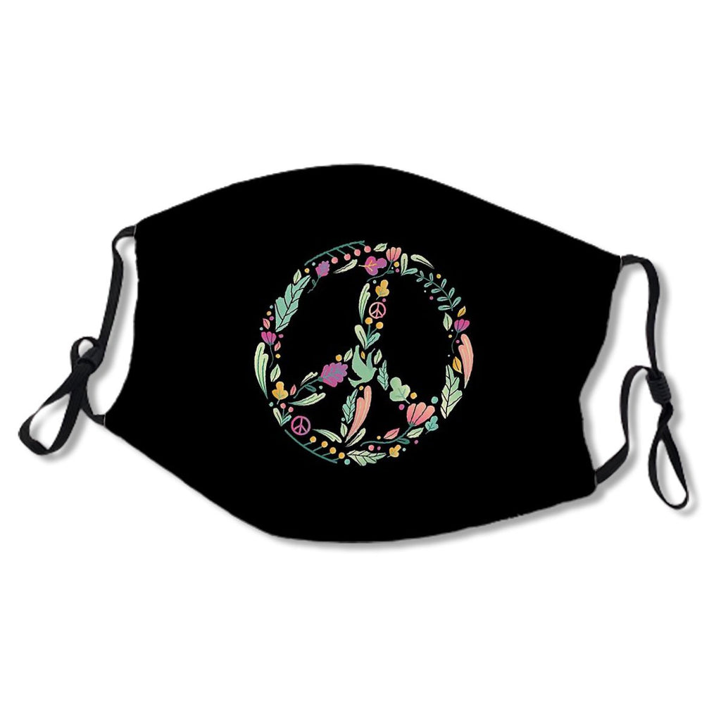 Floral Green Pink Peace Sign Tie Flowers Kids/Adult Mask No.SH3LTM