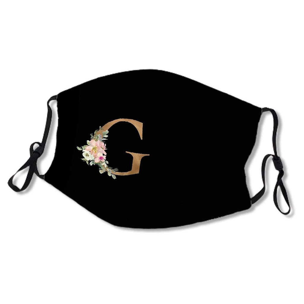Letter G Gold Glitter Floral Monogram Initials For Women And Girls Mask No.SQ5FIU