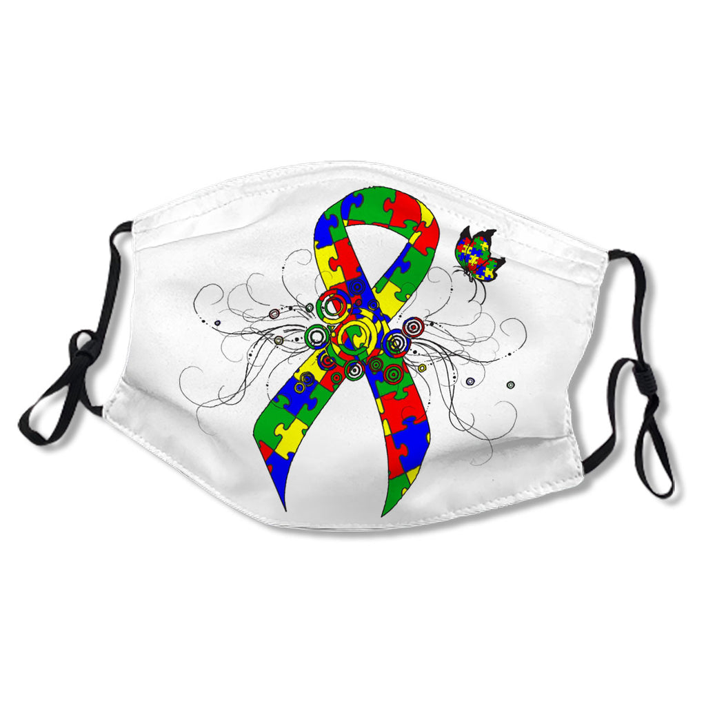 Autism Puzzle Ribbon Butterfly White Cotton NO. SQCL87