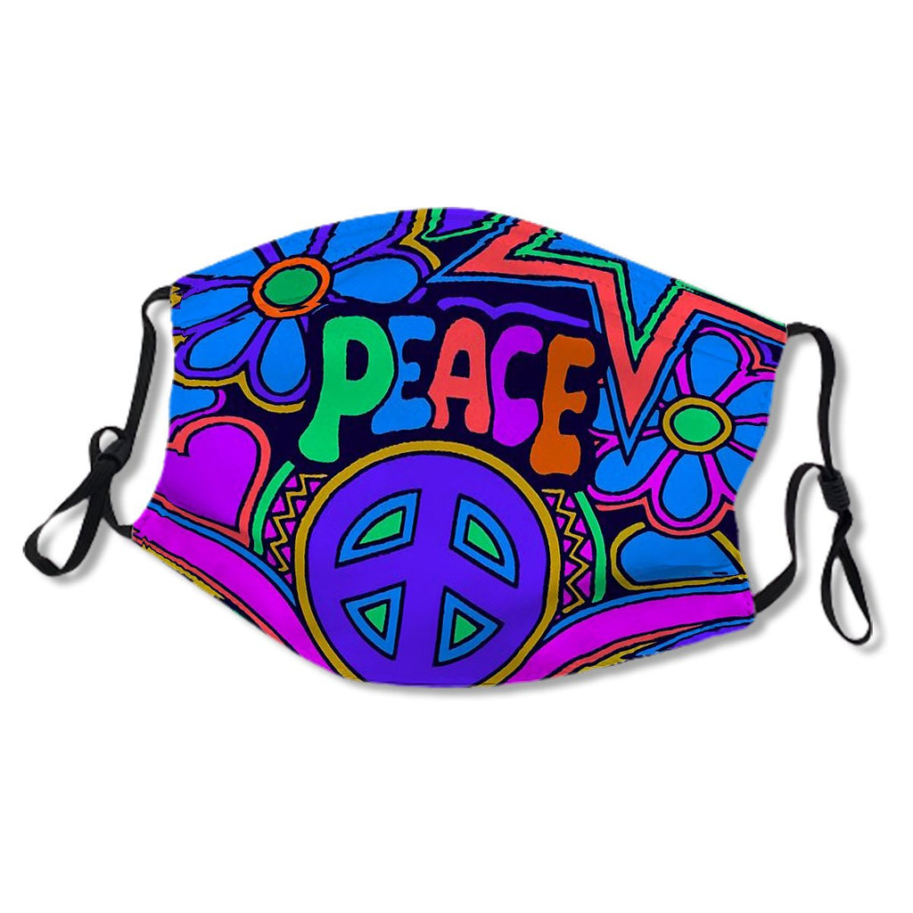 Peace and Love Flowers and Stars Hippie Design Kids/Adult Mask No.T462YS