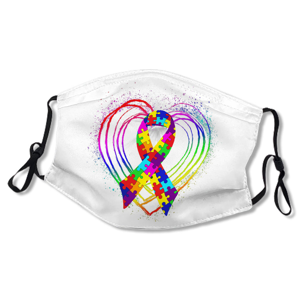 Autism Ribbon on Heart White Cotton NO. U3VG8L