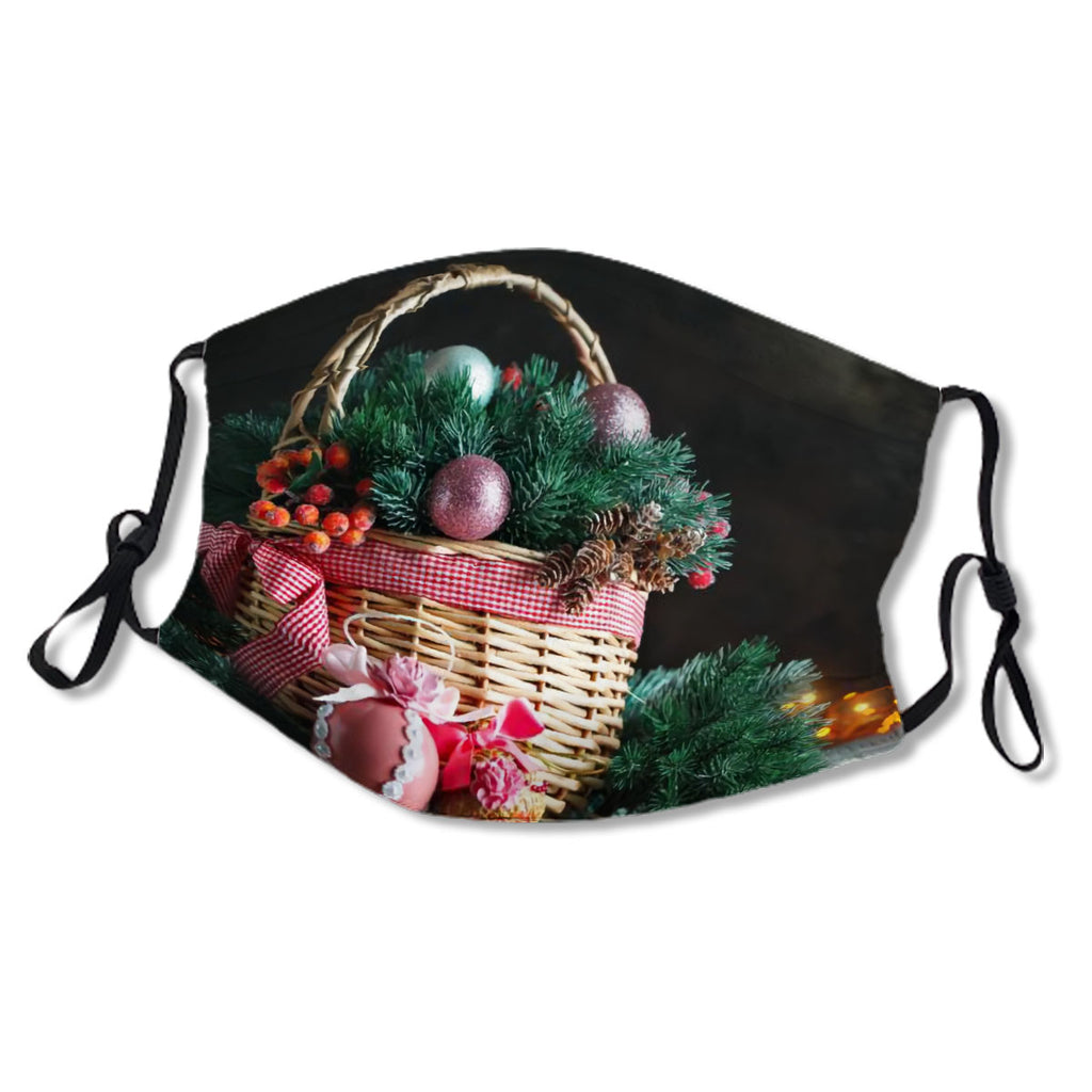 A Basket Of Christmas Ornaments With Fairy Lights No.V329K7