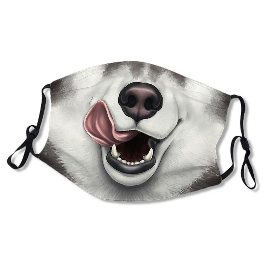 Dust Resistance 5-Layer Filter Black &amp; White Husky Face with Licky Tongue NO VDGQK9