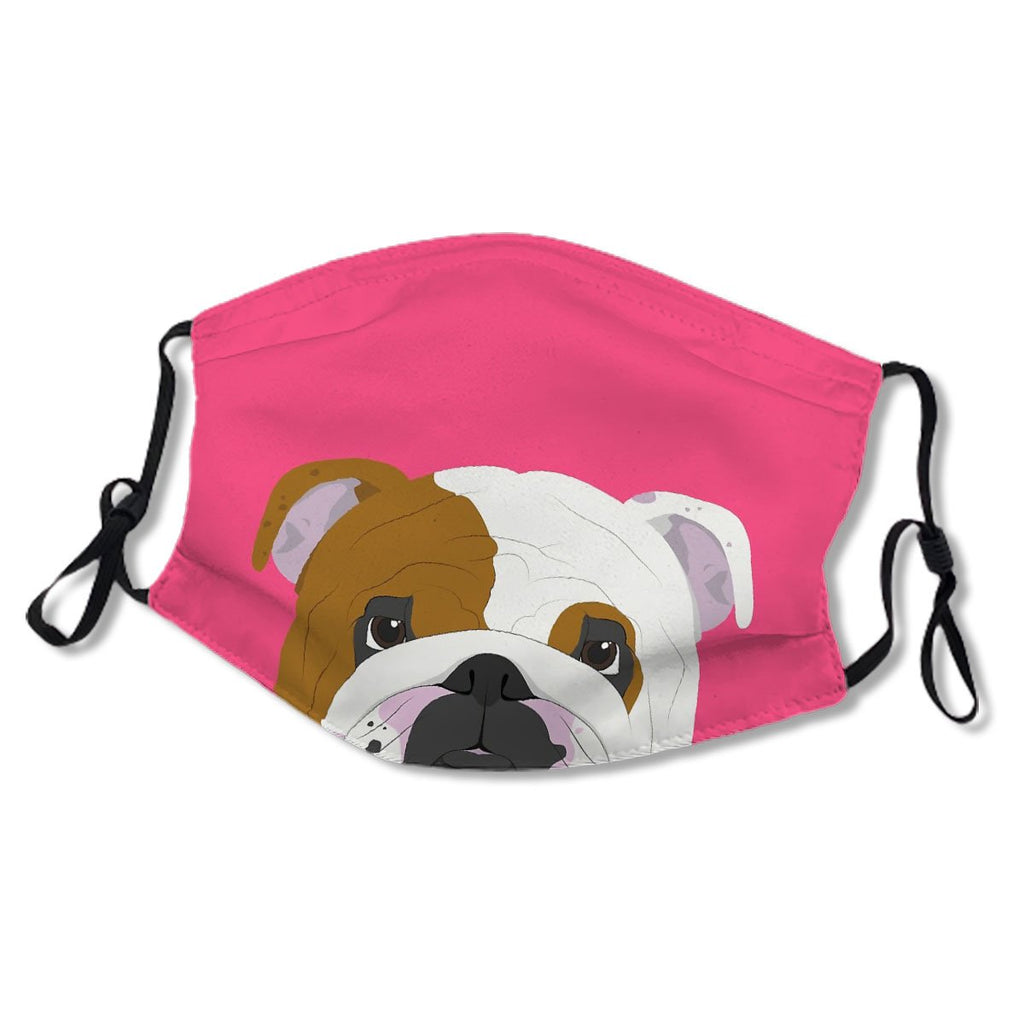 English Bulldog Cute Dog Portrait Illustration Mask No.VECV5B