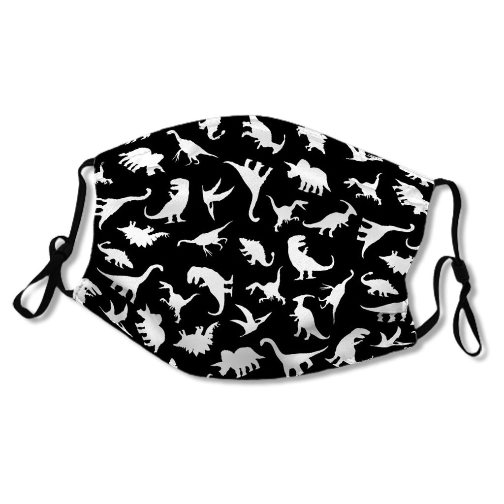 Fun Dinosaur Pattern (White on Black) Mask No.VFO3Q3