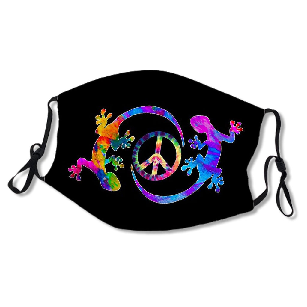 Two Geckos Tie Dye Peace Sign and Gecko Design Kids/Adult Mask No.VT3SF3