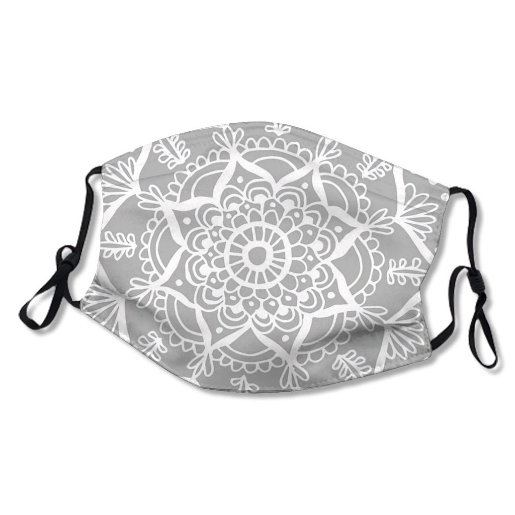 Grey and White Flower Mandala Mask NO.W8ICC2