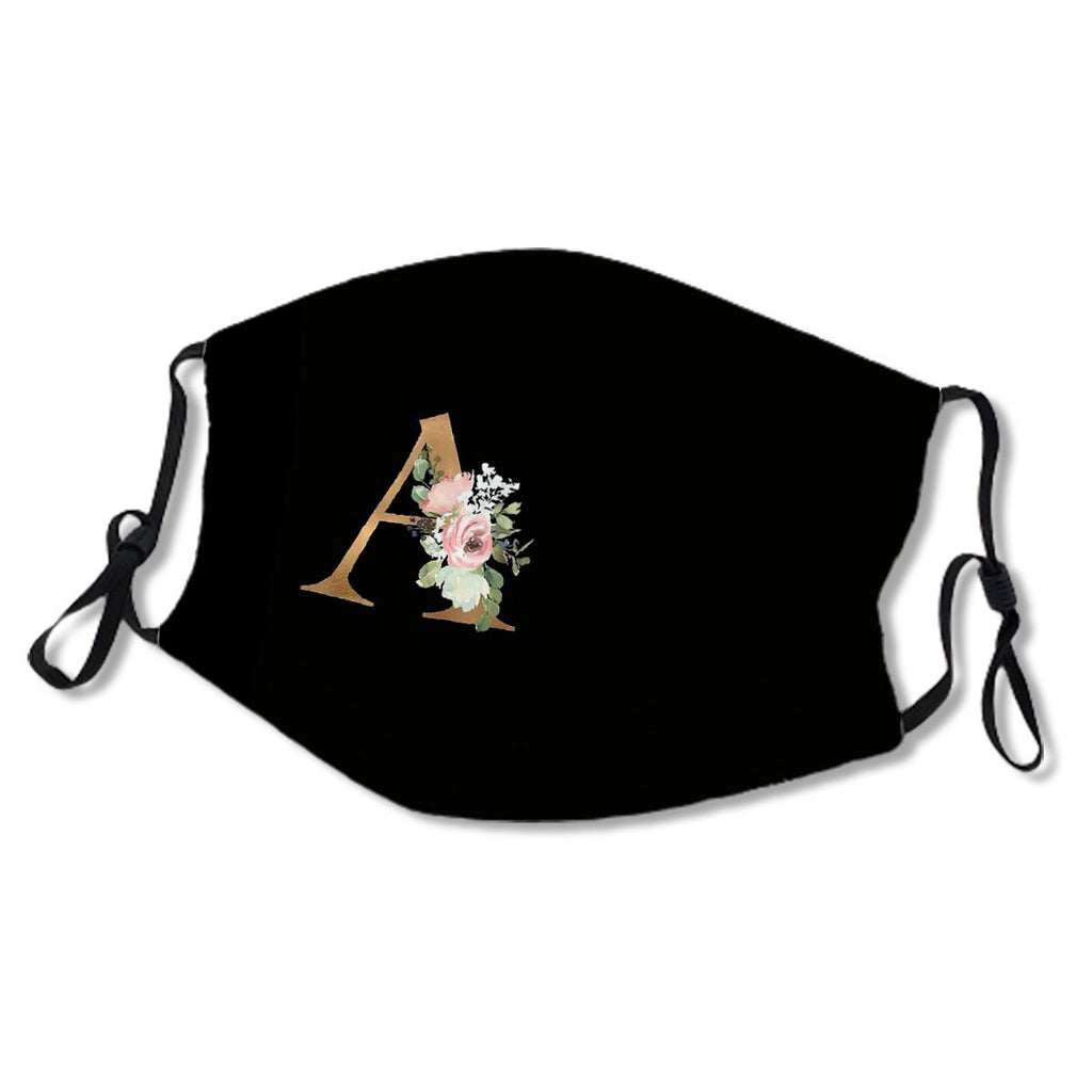 Letter A Gold Glitter Floral Monogram Initials For Women And Girls Mask No.XXHX2K