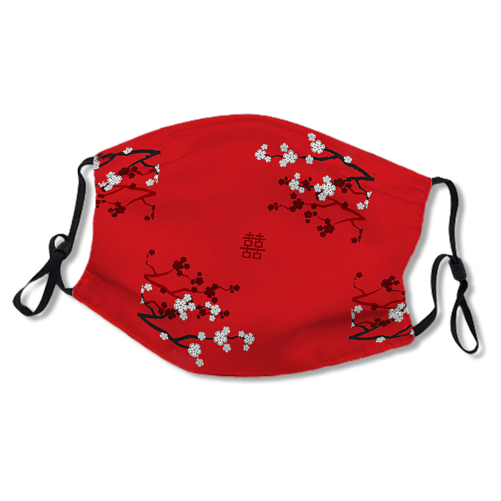White Oriental Cherry Blossoms on Red and Chinese Wedding Double Happiness | Japanese Sakura © fatfatin No.XYBEXK